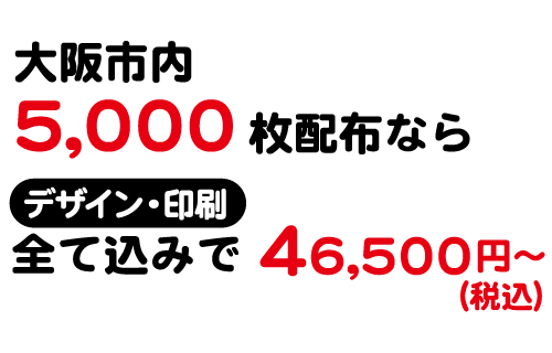 大阪市5000枚配布なら、デザイン・印刷込みで￥50,000（税込）でポスティング