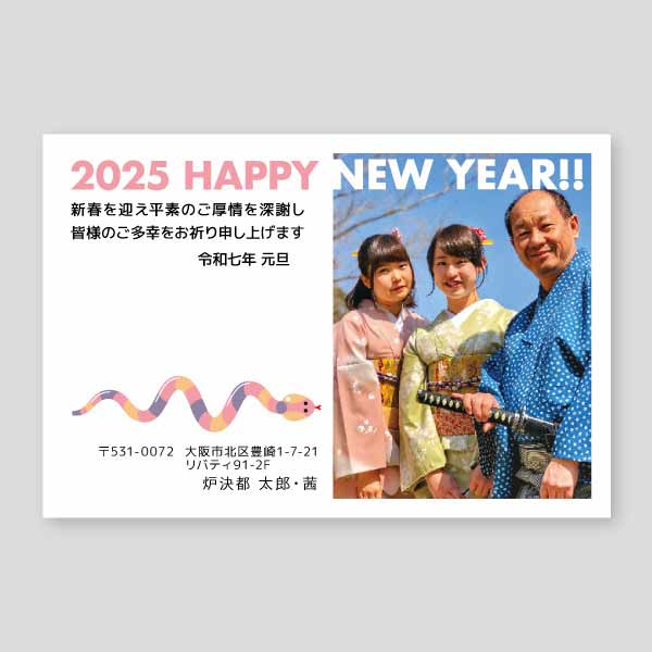 かわいい１匹の蛇とフォト年賀 年賀状巳年2025年度版