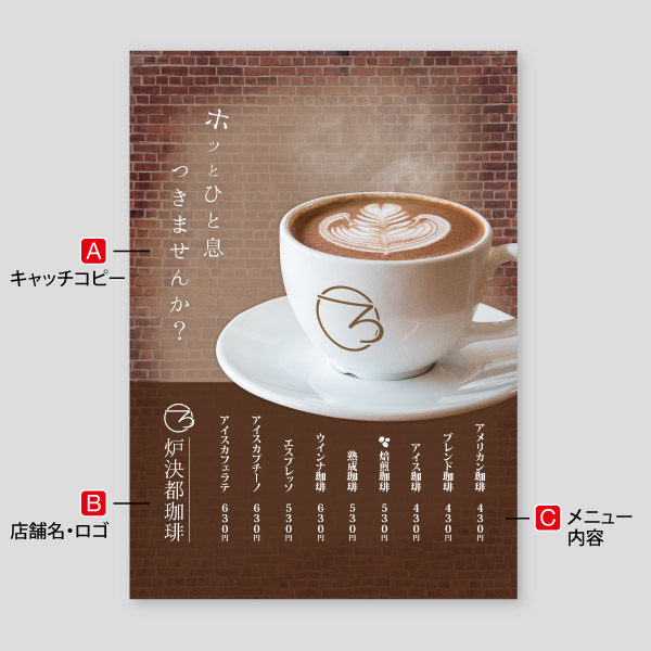 カフェ用珈琲メニュー・コーヒーフォトメニュー タペストリーデザイン2